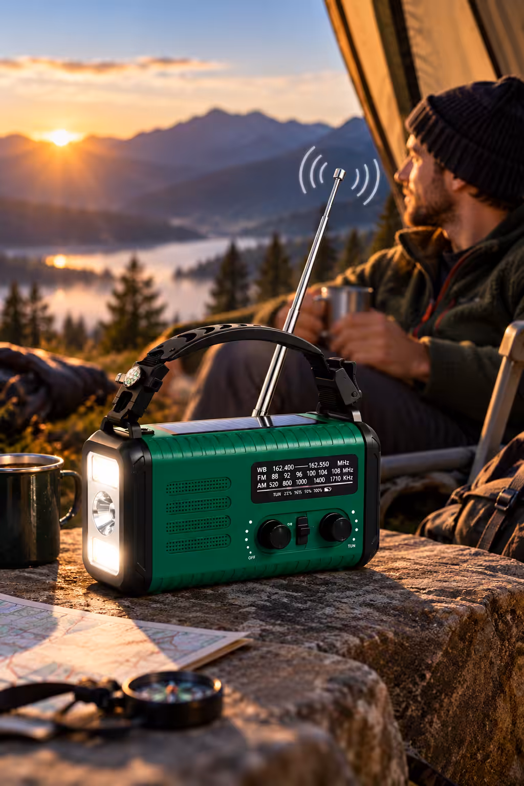 Noodradio speelt radio geluid af